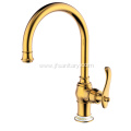 Brass Single Hole Kitchen Mixer Faucet Polished Gold